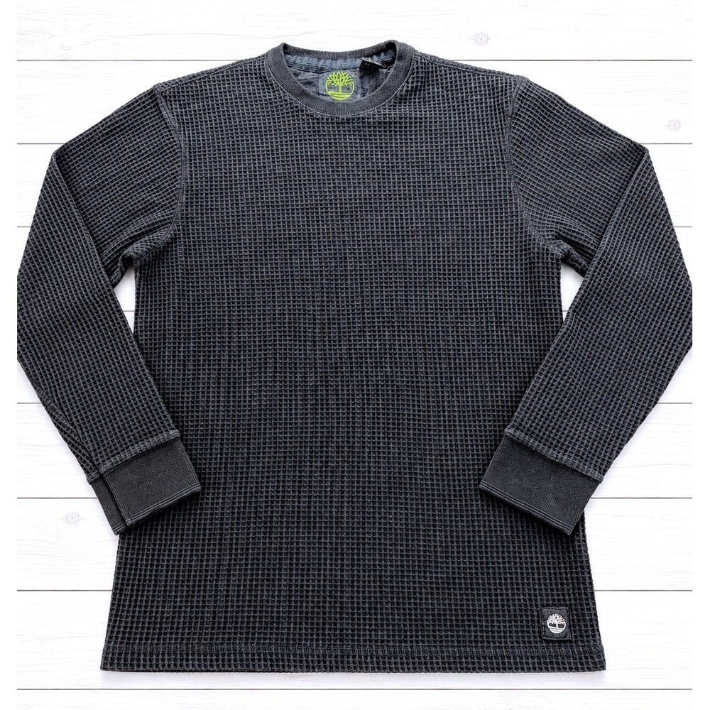 Timberland Mens Waffle Knit Thermal Long Sleeve Shirt Black Gorpcore Size L 4270